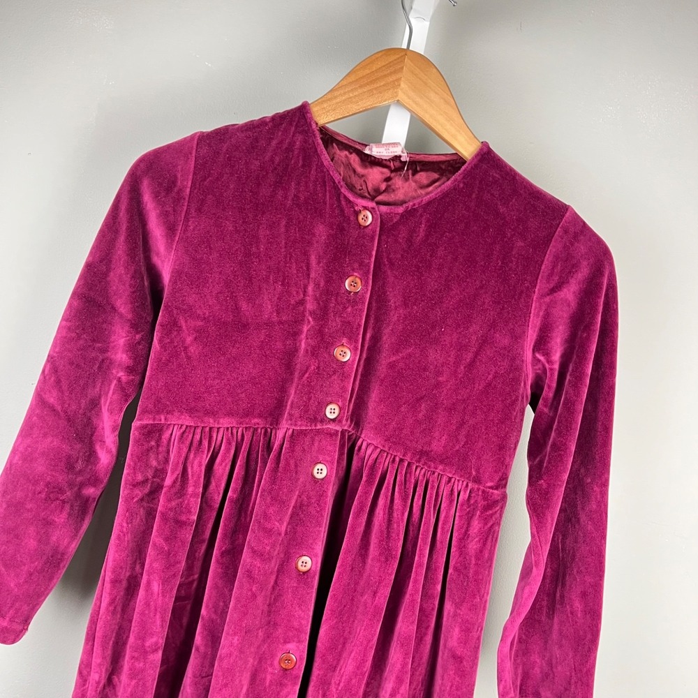 Cornelloki April Cornell Vintage Dress Girls 9/10 Fuchsia Velour Button Up